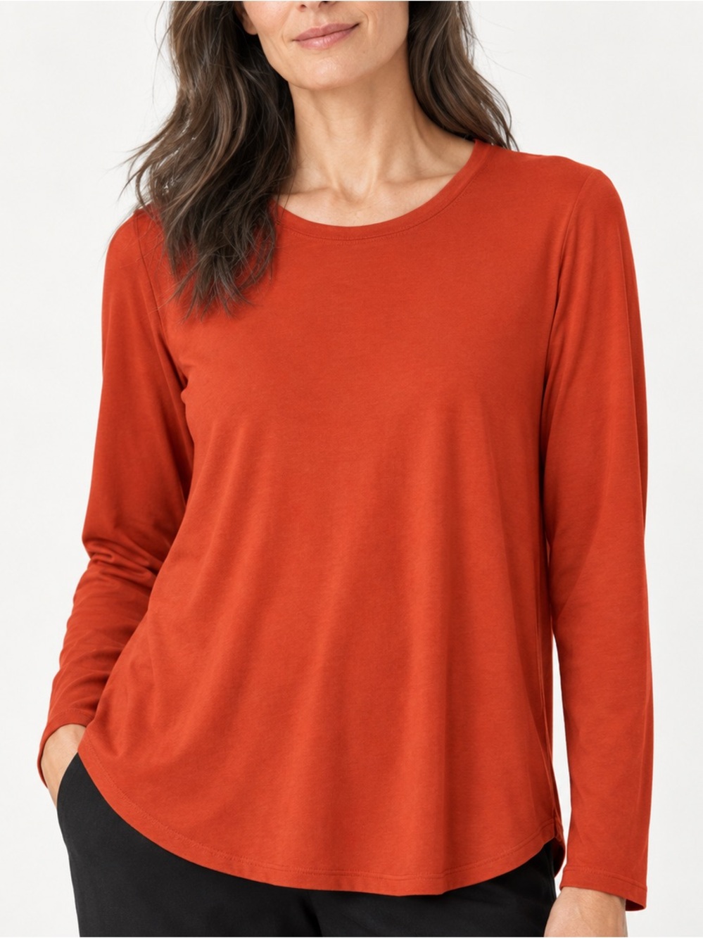 Eileen Fisher XL Burnt Orange Scoop Neck Long Sleeve Minimalist Top